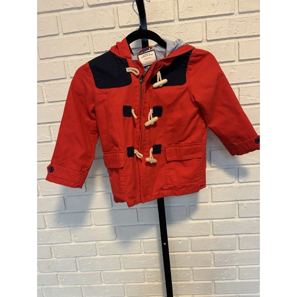 Janie and Jack Red Toggle Hooded Duffle Coat Jacket Toddler 3-4 Nautical Preppy
